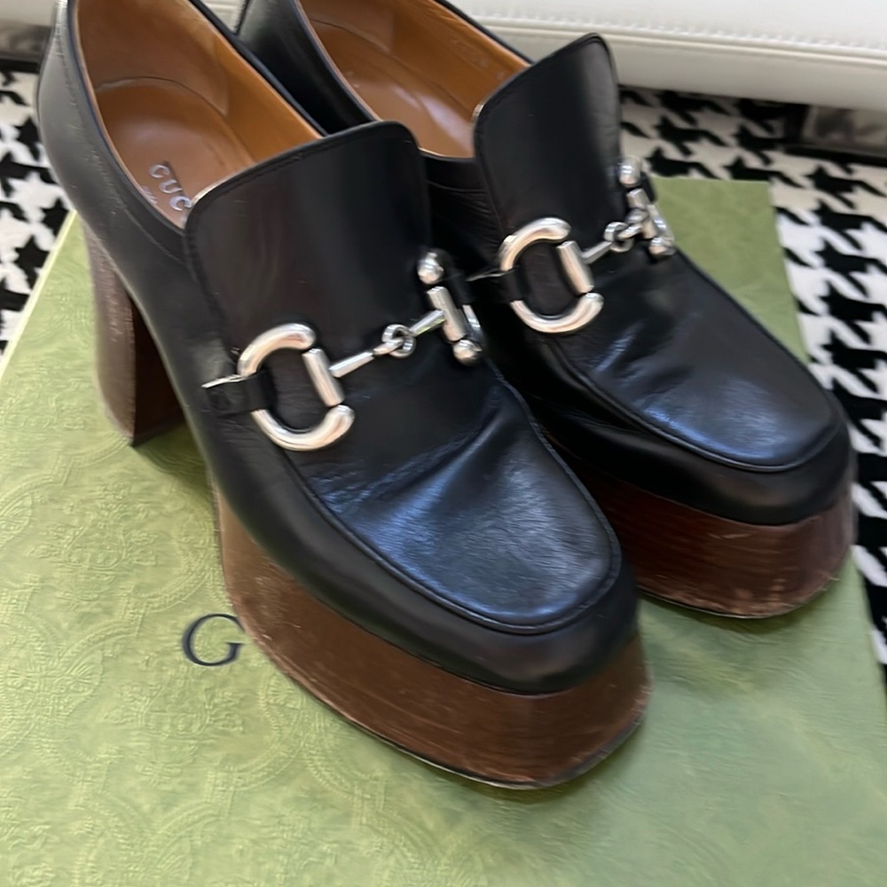 GUCCI Women's platform loafer with Horsebit. Worn by me.